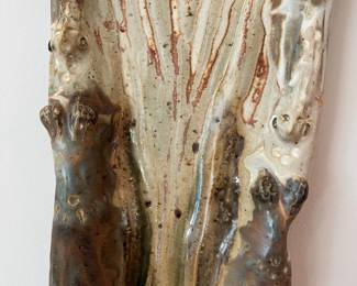 V19 - $40. "Owl Song" Melody Troncale Pottery. Measures 7.5” x 19”.