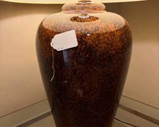 V67 - $35. Porcelain Table Lamp. Measures 33” Tall. Shade is in very good condition.
