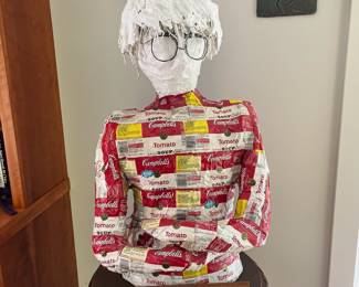 V10 - $145. Papier-mâché Campbell’s Soup Person. Measures 19”x 10” x 30” Tall.