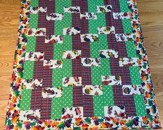 V169 - $45. Small Cat Quilt. Made By Durham - Orange Quilters. Measures 40.5" x 49.5".