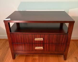 V56 - $175. Lexington Zacara collection nightstand featuring Zebrano wood veneers and champagne hardware. Measures 32” x 18” x 25” Tall. Very good condition - gently used.
