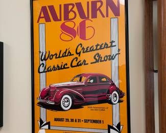V101 - $75. Framed Poster. Auburn 86. World’s Greatest Classic Car Show. 1986 Auburn Cord Duesenberg Festival. Measures 25” x 37”.