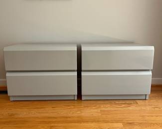 V21 - $250 PAIR of Post Modern Grey Waterfall Lane Furniture Night Stands / Side Tables. Each Measures 26” x 17.25” x 21.4” Tall.