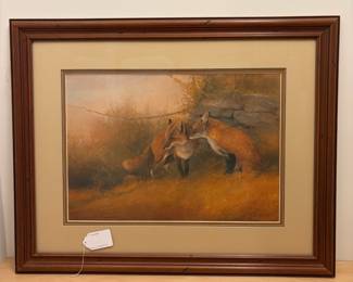 V63 - $30. "Stunning Foxes" by Tom Sander. #185/750, pencil signed. Measures 29.25” x 23.25” framed.