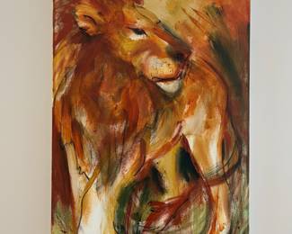 V6 - $650 Each - or $1100 for the Pair. Shannon Bueker Originals. Painting on the left is titled "Lioness". Painting on the right is titled "Lion Look". Each Measures 30” x 40”.