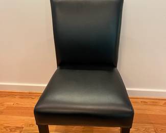 V4 - $1600. Set of 8 Crate and Barrel Lowe Onyx Dining Chairs with Ebony Legs. Measures 18.5” Wide x 19” Deep x Floor to seat 19” x Floor to back 35” Tall. All in Excellent Condition.