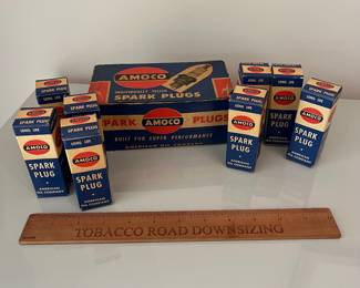 V43 - $65. 1930’s Amoco Spark Plug S-7 Boxes ONLY. 1 Large box and 8 small. Empty Boxes.