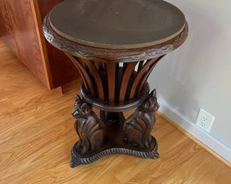 V11 - $175. Carved Wooden Planter (with Homemade top to use as a plant stand.) Measures 20” Diameter x 28” Tall.
