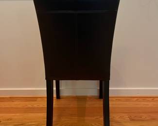 V4 - $1600. Set of 8 Crate and Barrel Lowe Onyx Dining Chairs with Ebony Legs. Measures 18.5” Wide x 19” Deep x Floor to seat 19” x Floor to back 35” Tall. All in Excellent Condition.