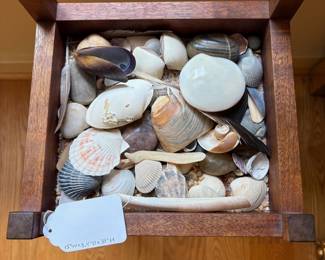 V64 - $65. Expertly Handmade Decorative Table. Has been used to store shells on display. Measures 15” x 8.5” x 35” Tall.