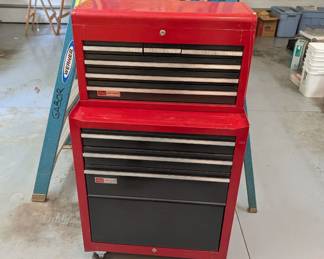 V134 - $175. Sears Craftsman Rolling Toolbox with 11 compartments. Bottom Measures 26.75" x 18" x 32" tall. Top Measures 26" x 12" x 15" tall.