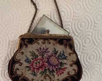 Vintage Petit Point Needlepoint Coin Purse with Chain