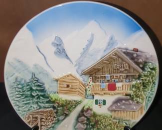 Vintage Western Germany Majolica Alpine Chalet Wall Plate