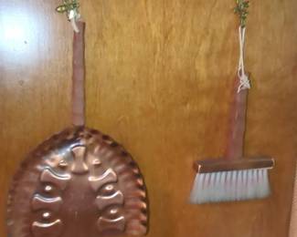 Vintage Art Nouveau Copper Dustpan and Brush Set