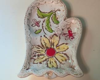 Mitten-Shaped Ceramic Trinket Dish with Floral Motif