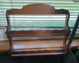 Vintage Wooden Spice Rack with "SPICES" Inscription and Scalloped Edge