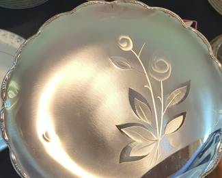 Vintage Silver Plated Footed Tray with Rose Floral Engraving
