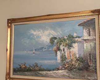 Seascape with Villa Painting by J. Brown