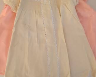 Vintage Yellow Smocked Baby Dress with Peter Pan Collar and Lace Trim
