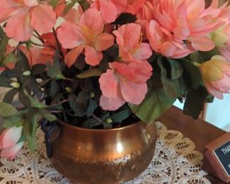 Faux Azalea Arrangement in Hammered Copper Pot