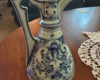 Delft Blue Ewer Pitcher with Bird Mark '1855'