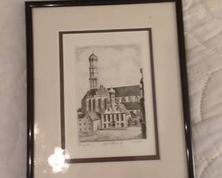 Framed Etching of Augsburg, Germany
