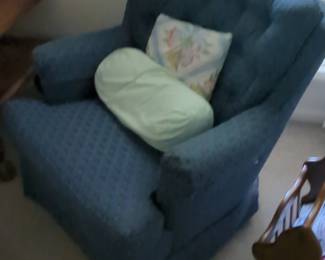 Blue Upholstered Swivel Armchair