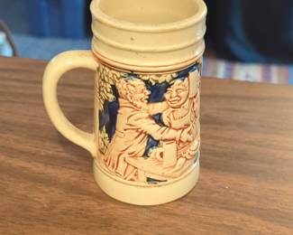 Vintage German Ceramic Beer Stein with Figural Relief