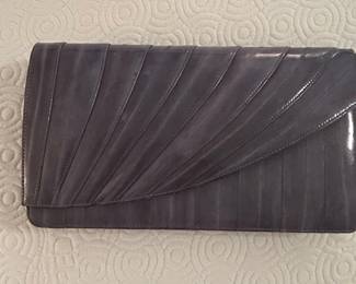 Vintage Grey Pleated Eel Skin Clutch Handbag