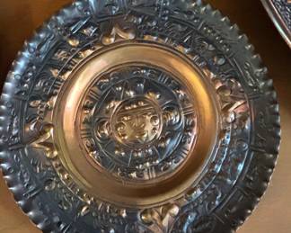 Vintage Hand Hammered Copper Aztec Calendar Wall Plaque