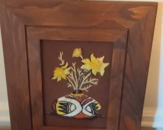 Vintage Floral Crewel Embroidery Wall Art