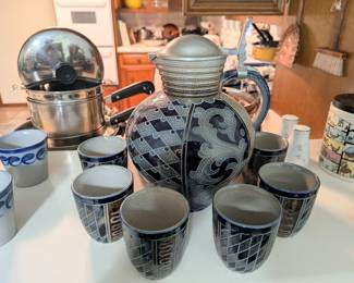 Marzi & Remy German Salt Glazed Stoneware Pitcher and Tumblers Set