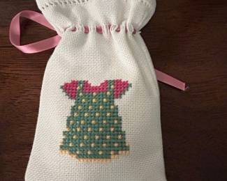 Hand-Embroidered "Shift Dress" Drawstring Pouch