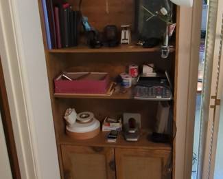 Vintage Solid Wood Bookcase with Rattan Doors