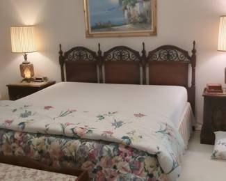 Vintage Wooden King Bed Frame with Ornate Headboard