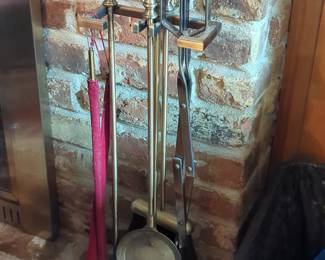 Brass Fireplace Tool Set with Stand - Traditional Turned Handles