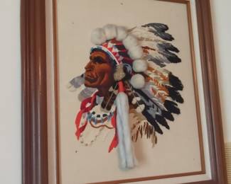 Framed Sunset Designs Native American Chief Embroidery Art