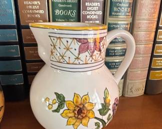 Hand-Painted Italian Ceramic Pitcher with Sunflower Motif
