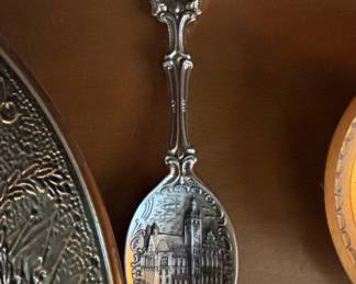 Pewter Souvenir Spoon with 1933 Date and Building Engraving