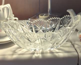 American Brilliant Cut Glass Hobstar and Fan Bowl