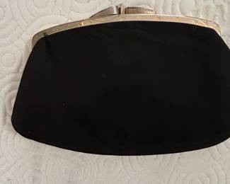 Vintage Black Velvet Clutch with Engraved Metal Frame
