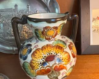 Hand-Painted Floral Ceramic Pitcher with Braided Handle