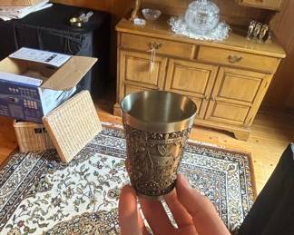 Vintage German Pewter Beaker with Scenic Relief by Zinn-Becker
