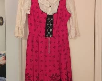 Vintage Fuchsia Dirndl Dress with White Eyelet Blouse