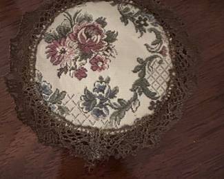 Vintage Floral Tapestry Doily with Lace Trim