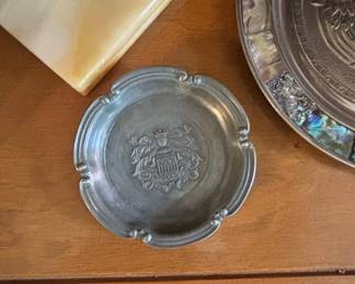 Vintage Pewter Wall Plate with Coat of Arms