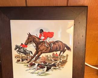 Framed Fox Hunting Scene Ceramic Tile by H & R Johnson