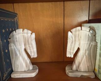 Vintage Horse Head Bookends Carved Onyx/Marble
