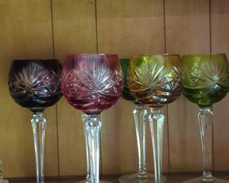 Set of 6 Bohemian Cut Crystal Cordial Glasses in Assorted Colors