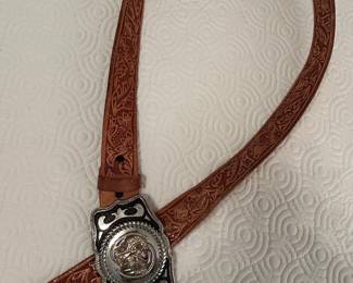 Western Tooled Leather Belt with Silver Plated Buckle